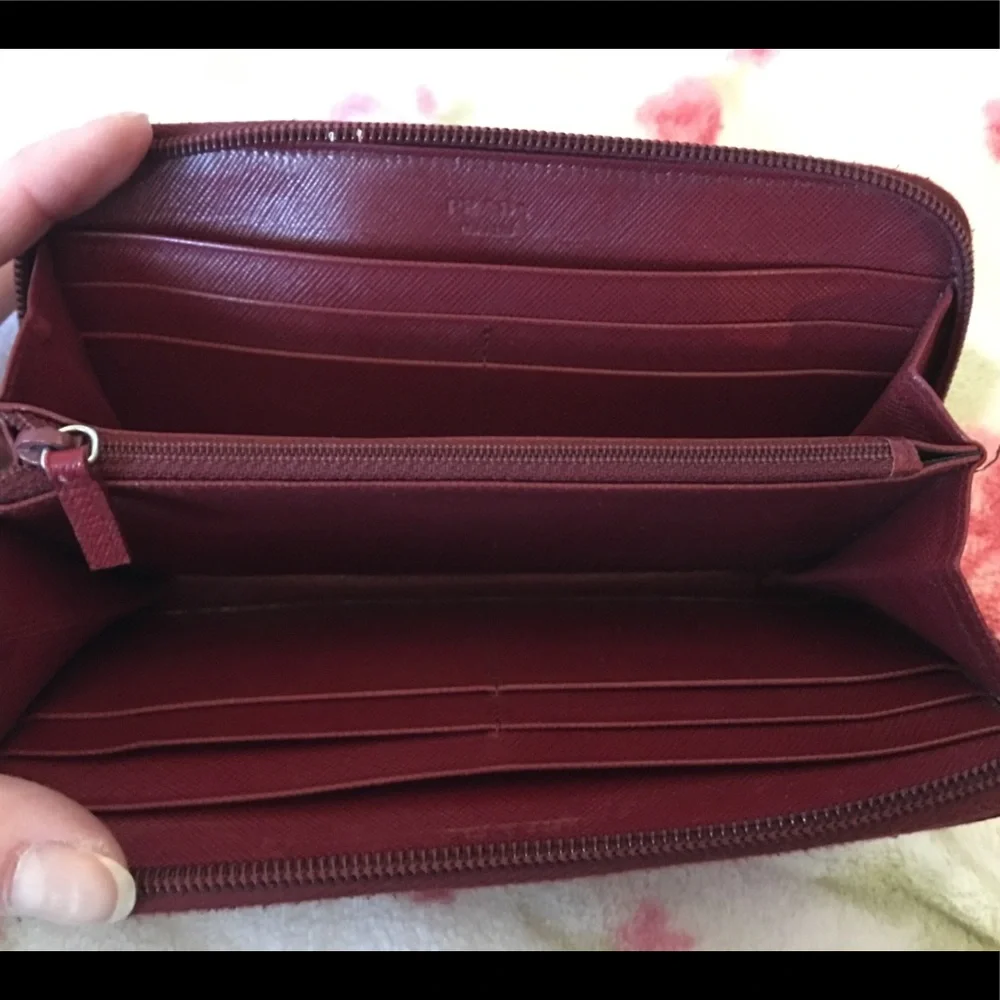 Prada Red Zip-Around Wallet with Gold Logo